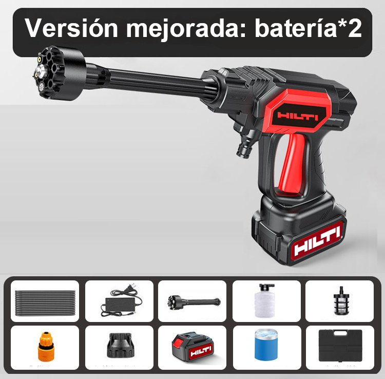 【Versión mejorada de la pistola de limpieza de alta presión HILTI】 Alta potencia de 1600 W/batería de 48 V/distancia de pulverización de agua 0-30 m-/hasta 10 horas de uso después de la carga/kit de limpieza/batería de litio*2