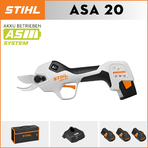 【STIHL】 ASA20*1, batería de litio*3, caja de almacenamiento*1, cabezal de corte*1, cargador*1